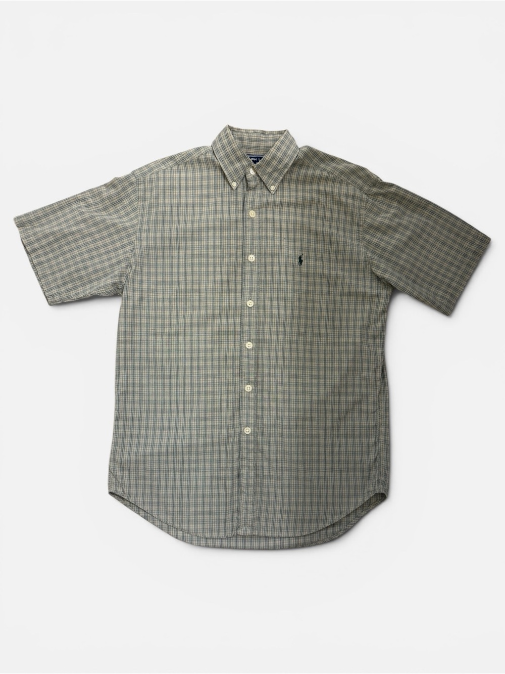 VTG Ralph Lauren Sport Green Plaid Short Sleeve Button Down Shirt Men’s Sz M